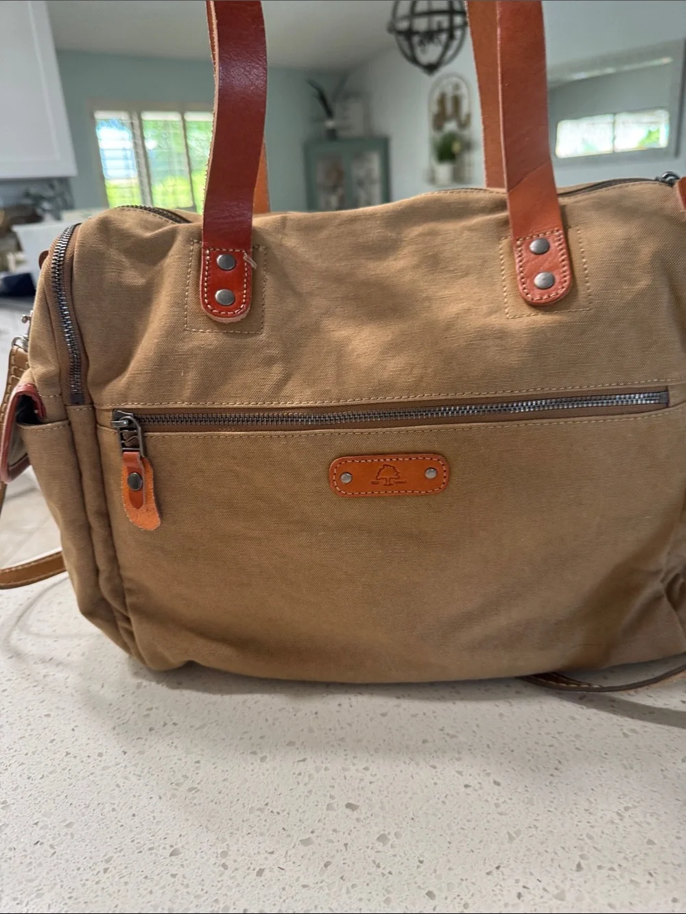 Canvas Messenger Bag with Chestnut Leather Pocket - Men's Casual Shoulder Bag